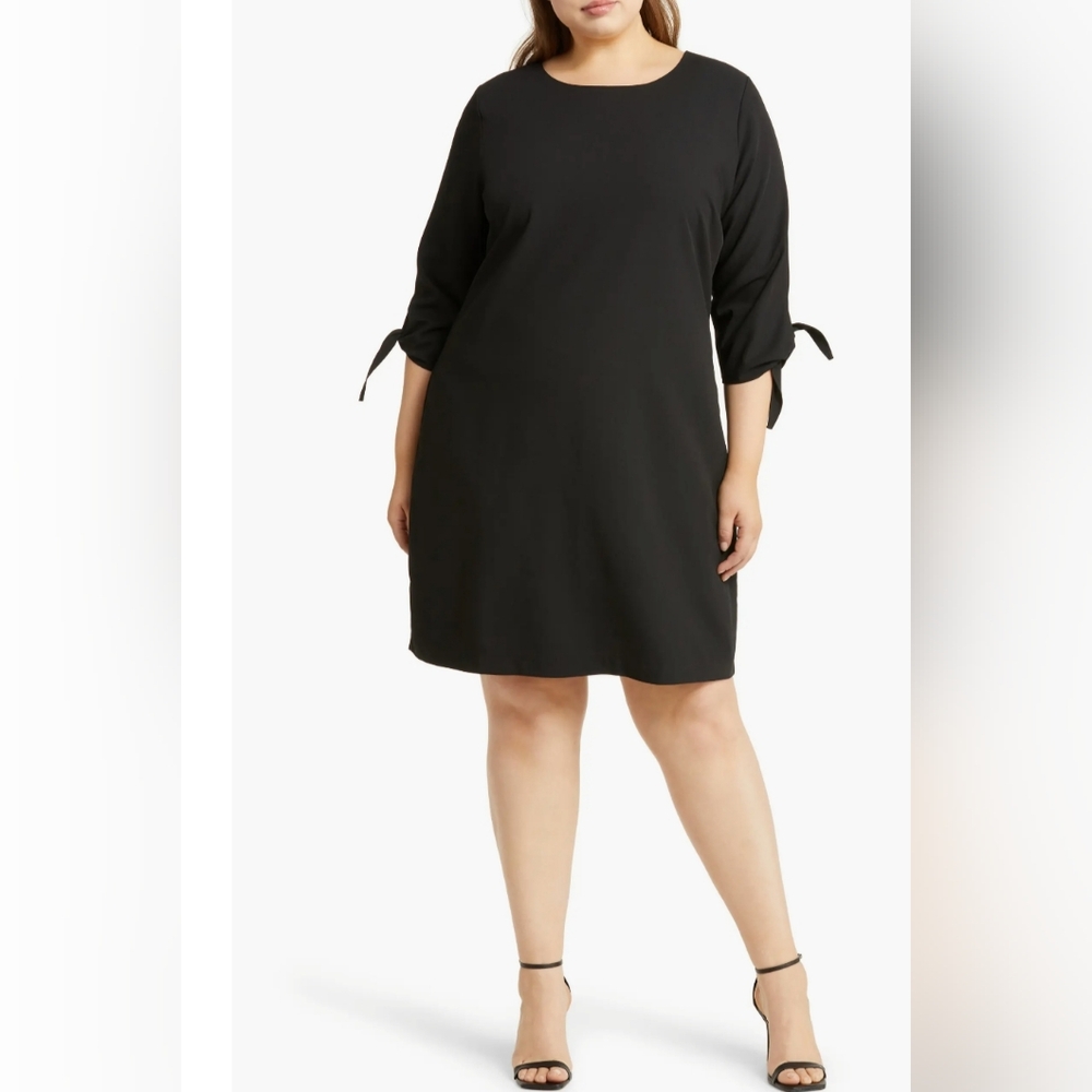 NWT CeCe Black Tie Sleeve Shift Dress Size 16W
